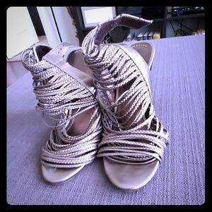 Strappy silver heels